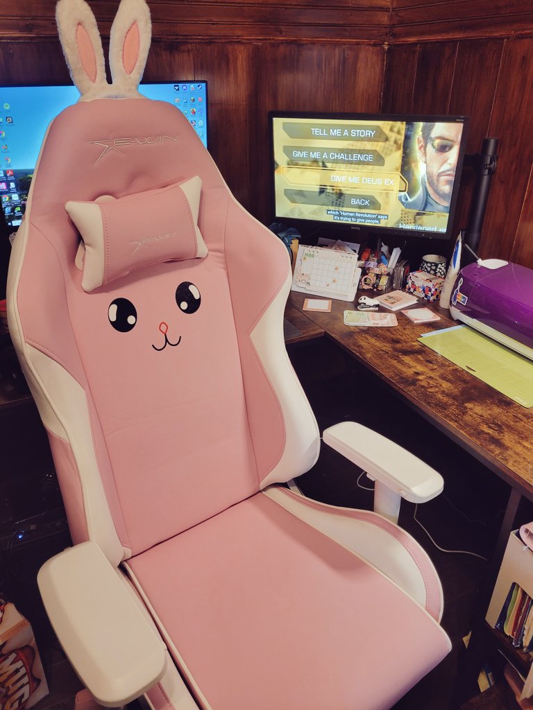 E-WIN Champion Series Ergonomic Computer Gaming Office Chair with Pillows, Pink Bunny - CPJ